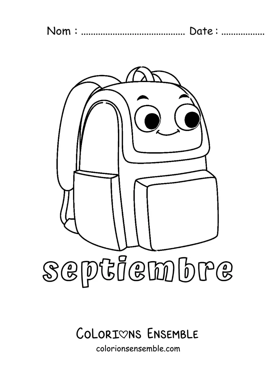 Coloriage de septembre avec un sac à dos rigolo