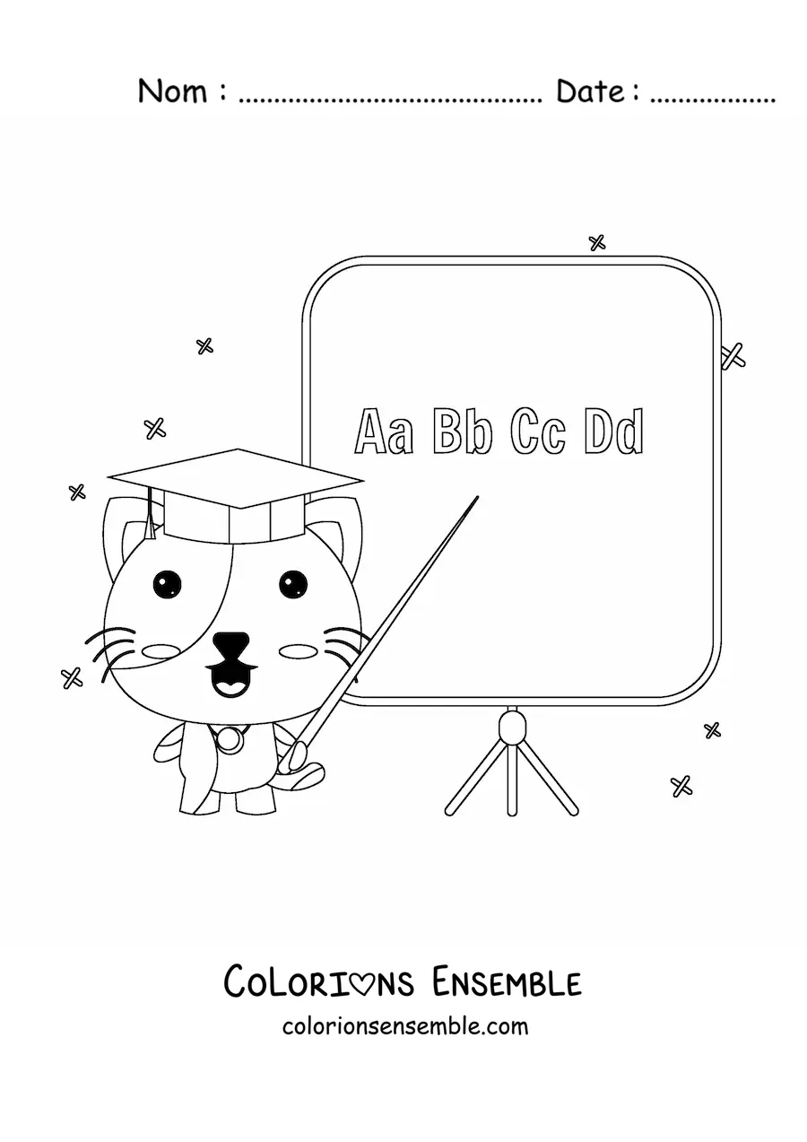 Image à colorier d’un chat donnant cours comme un professeur