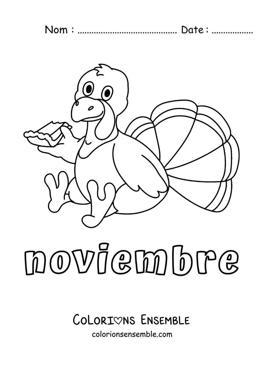 Image à colorier de novembre avec une dinde toute mignonne pour Thanksgiving