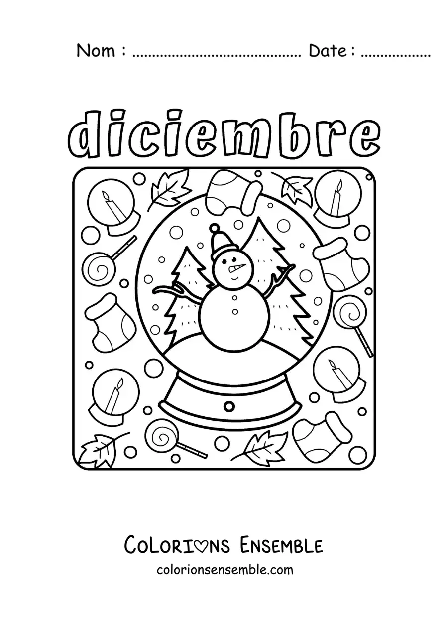 Image à colorier de décembre avec une boule à neige toute mignonne