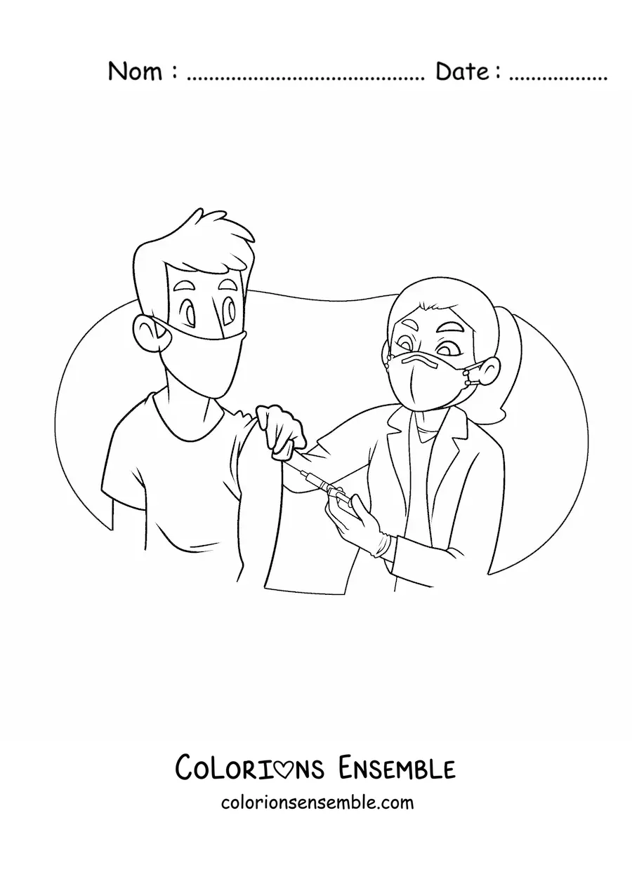 Image à colorier d’une médecin vaccinant un patient