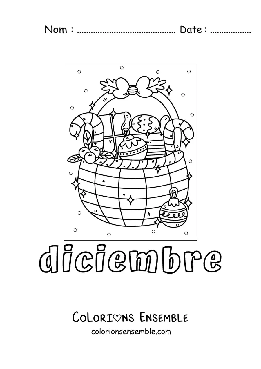 Image à colorier de décembre avec un panier-cadeau de Noël