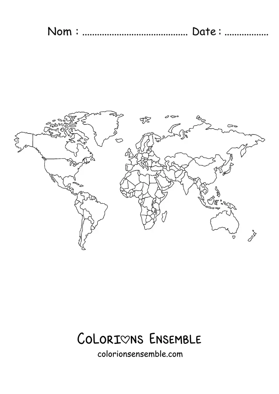 Image à colorier d'une carte du monde politique