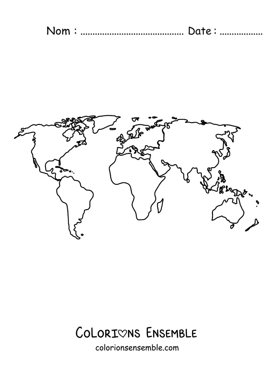 Image à colorier d'une carte du monde avec les continents