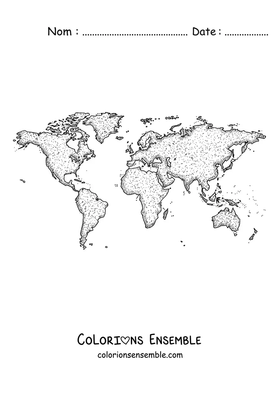 Image à colorier d'une carte du monde