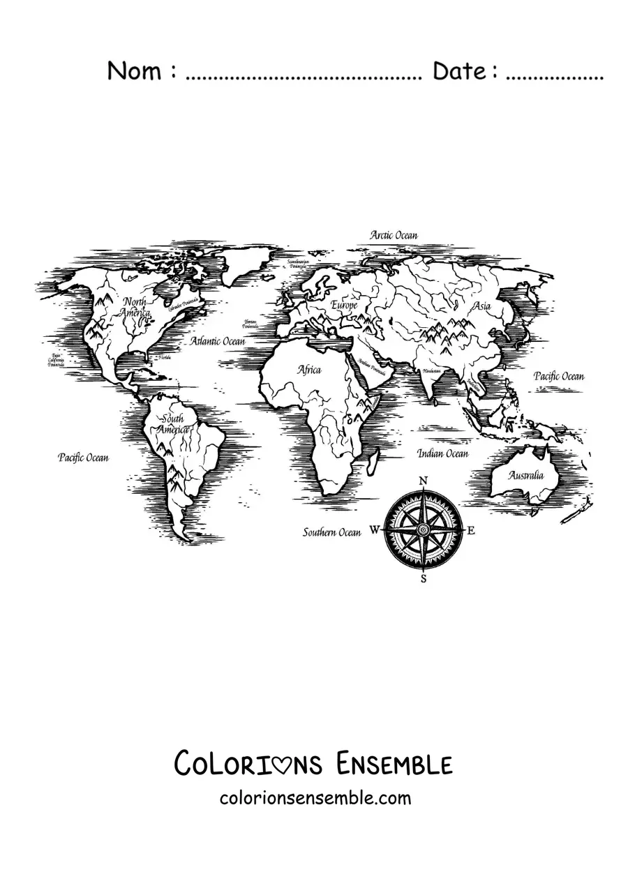 Coloriage d'un planisphère avec les continents