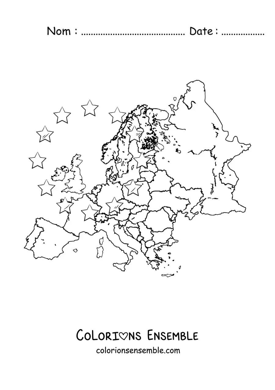 Image à colorier d'une carte du continent européen sans les noms