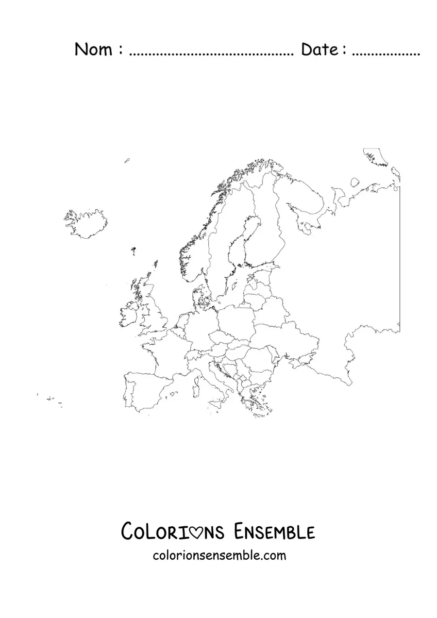 Image à colorier d'une carte politique de l'Europe