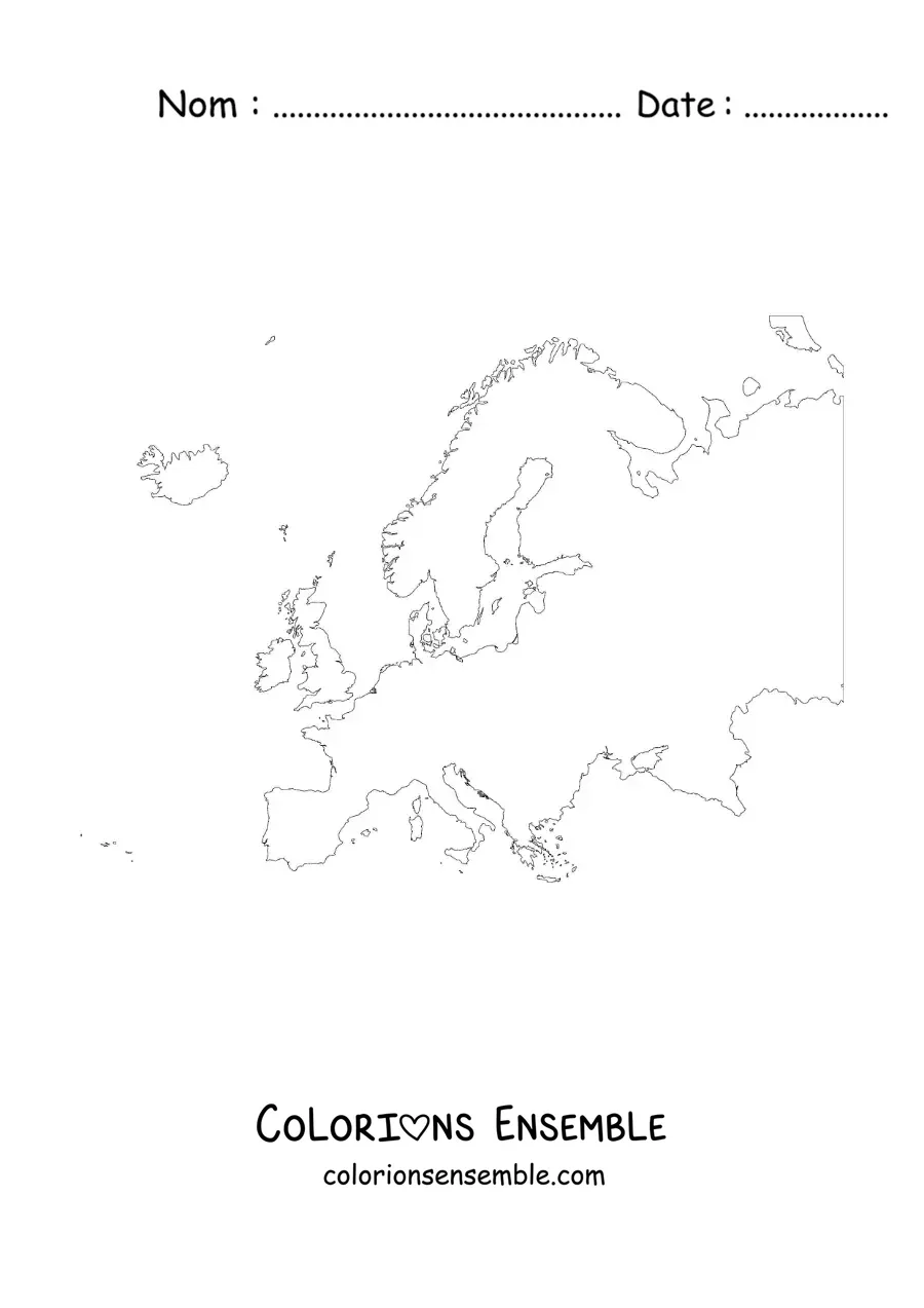 Image à colorier d'une carte de l'Europe