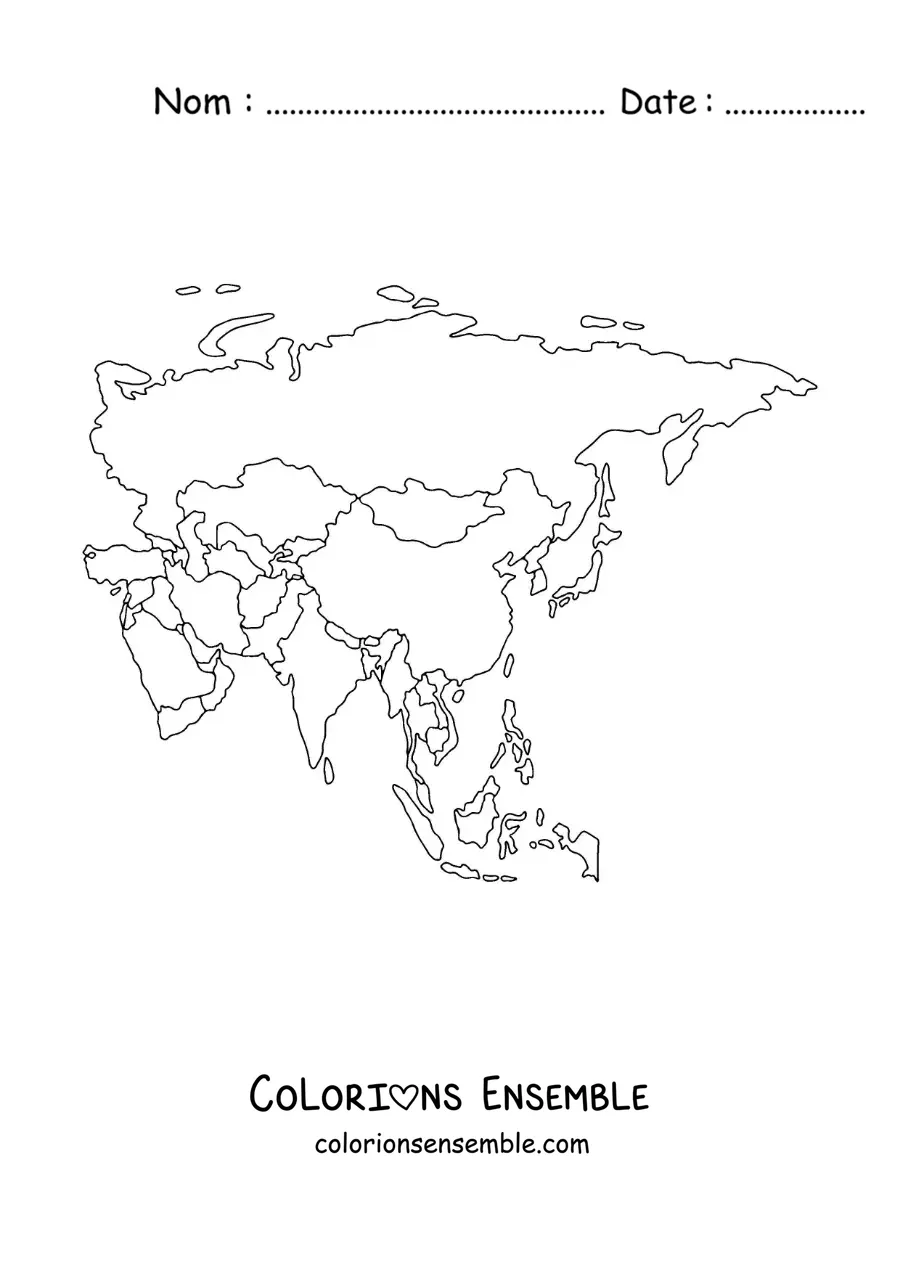 Image à colorier d'une carte de l'Asie
