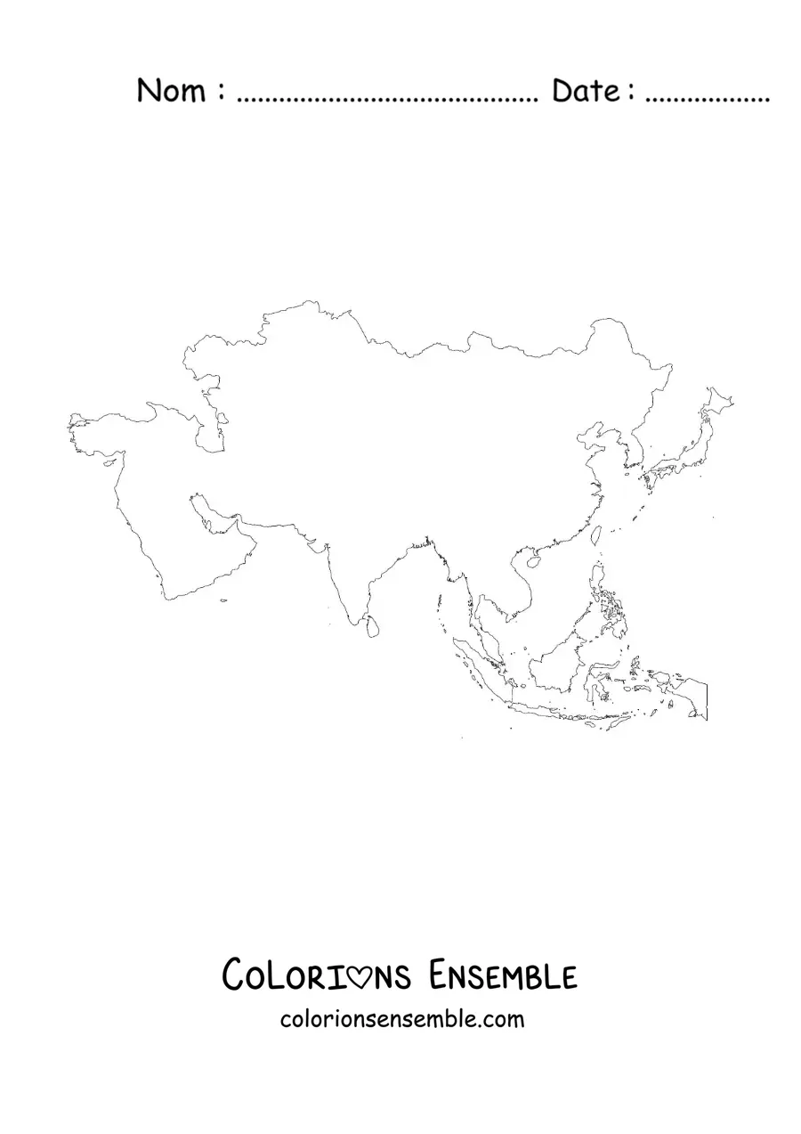 Image à colorier d'une carte politique de l'Asie sans les noms