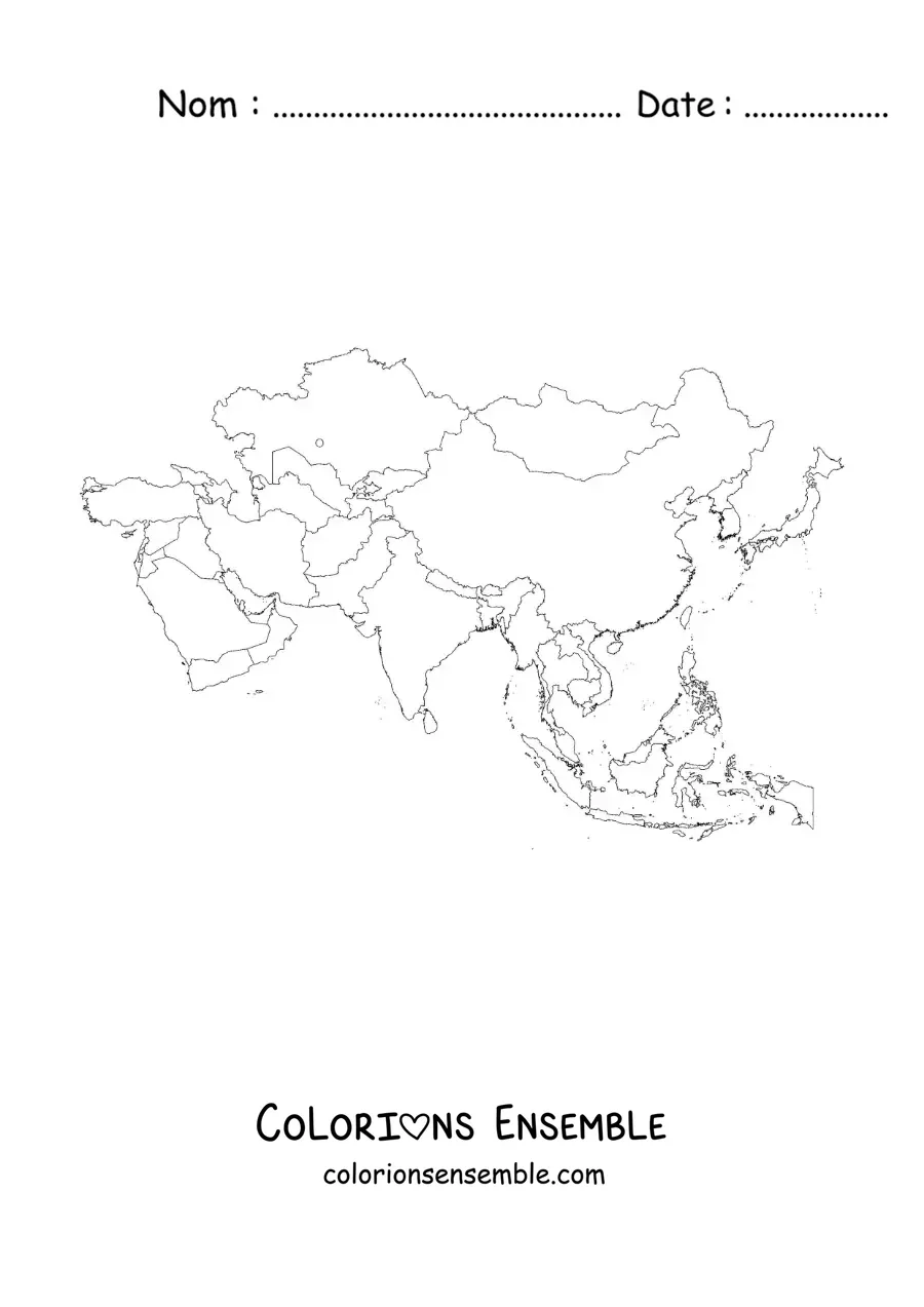 Image à colorier d'une carte politique de l'Asie