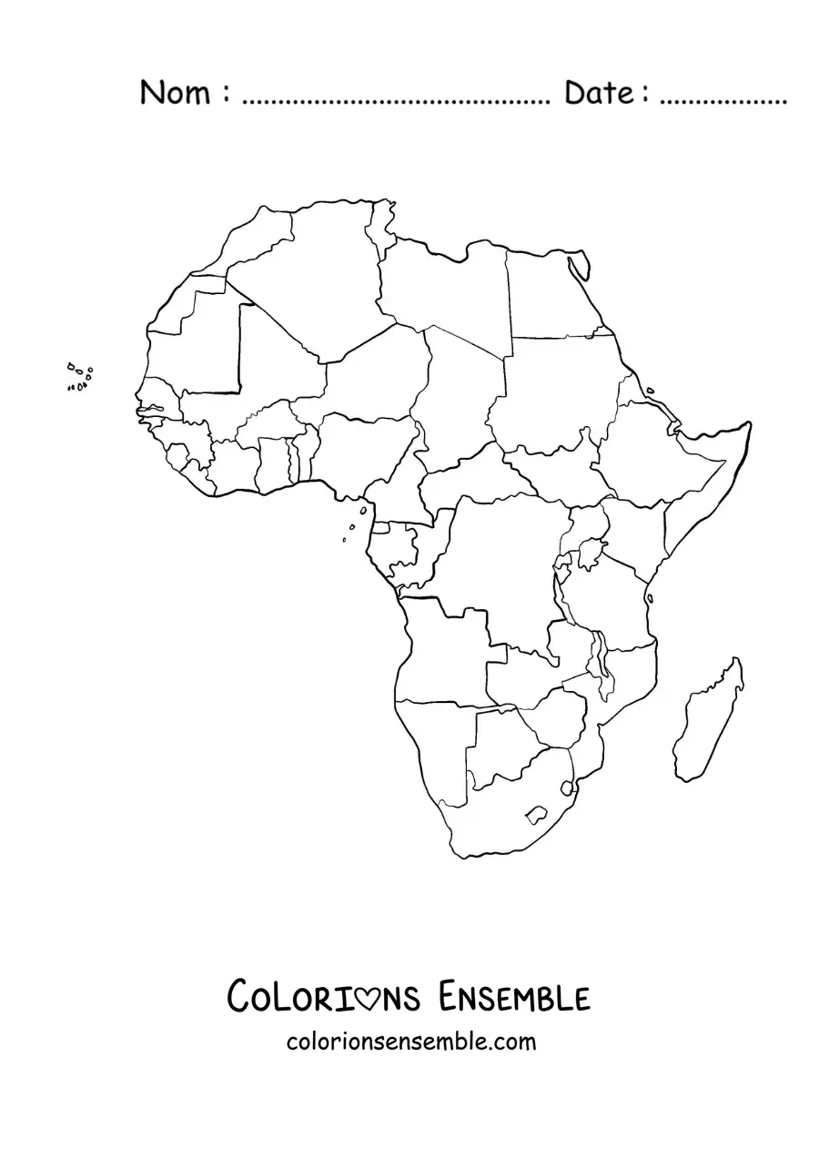 Image à colorier d'une carte politique de l'Afrique