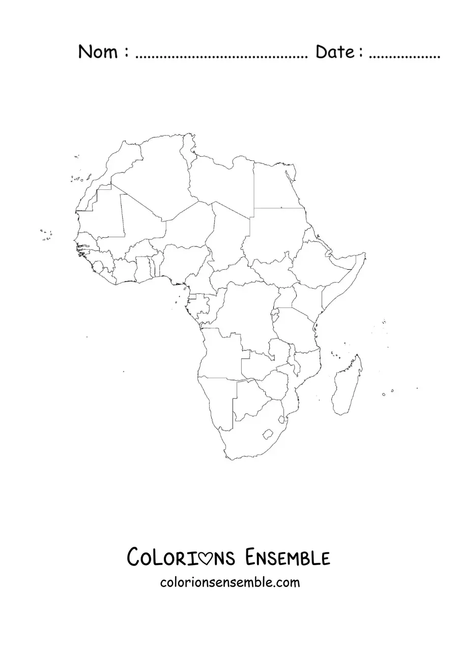 Image à colorier d'une carte du continent africain