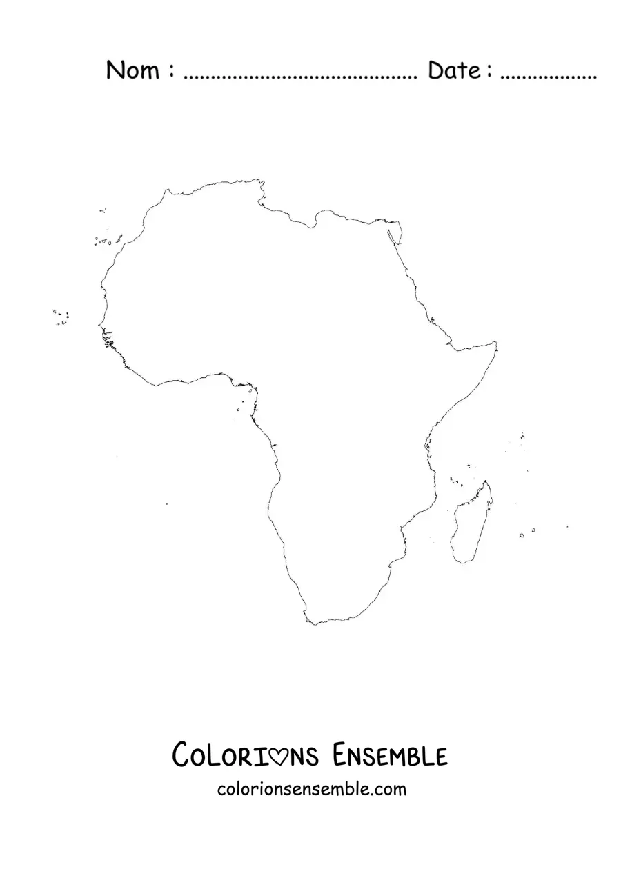 Image à colorier d'une carte de l'Afrique