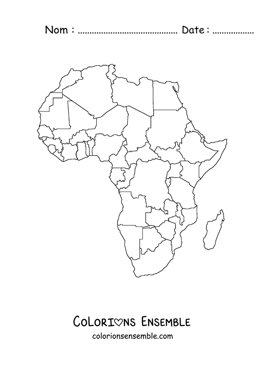 Image à colorier d'une carte politique du continent africain