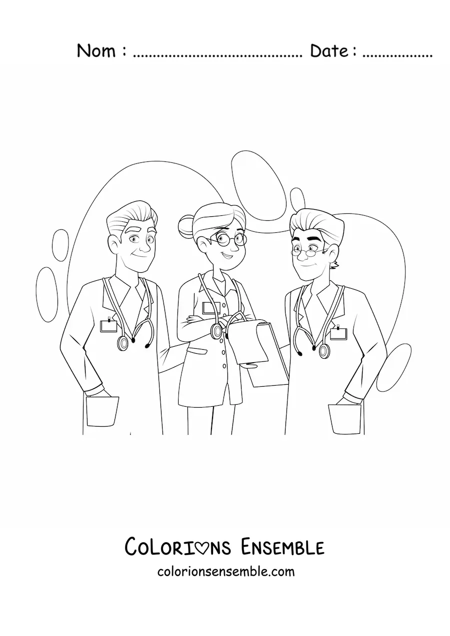 Image à colorier de trois médecins en uniforme