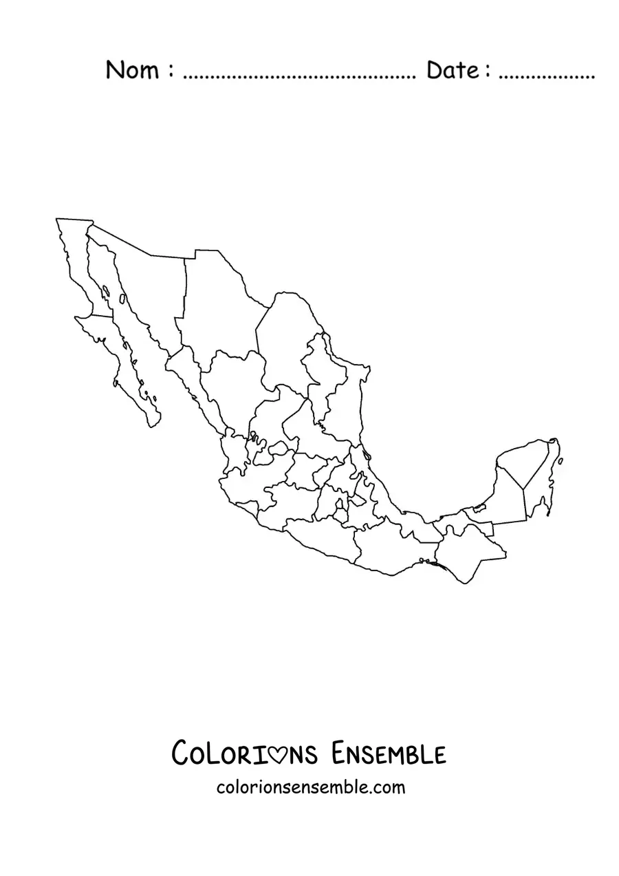 Image à colorier d'une carte politique du Mexique