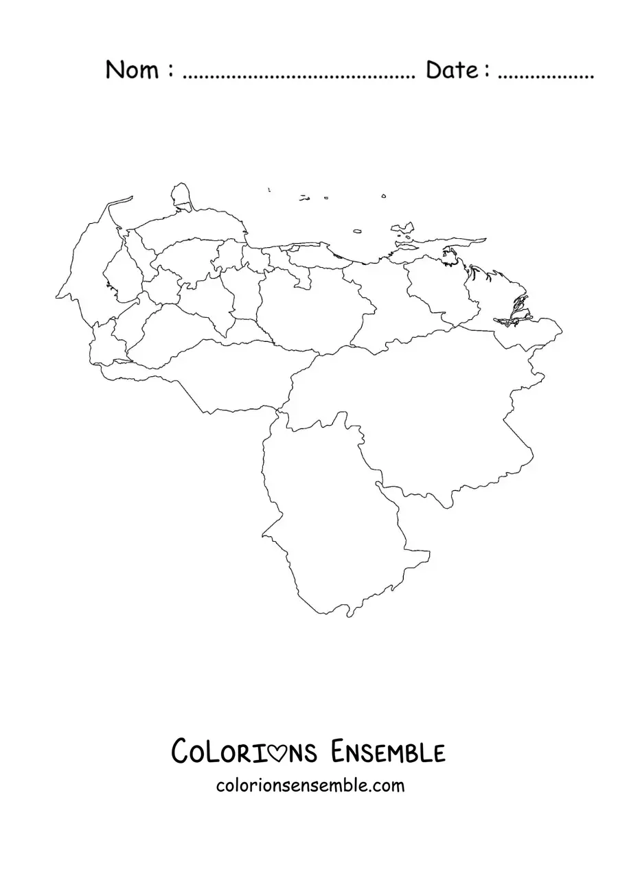Image à colorier d'une carte politique du Venezuela