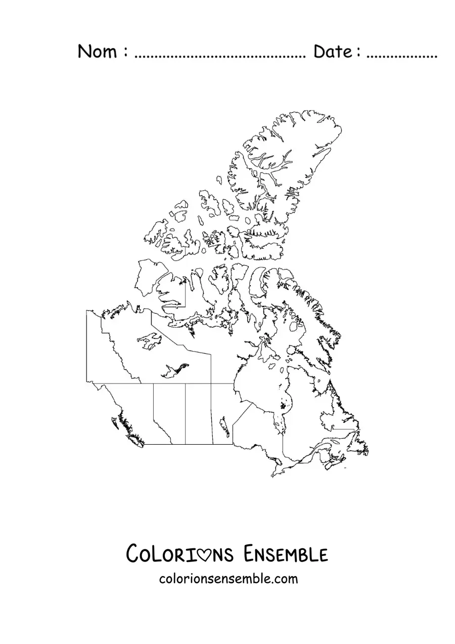 Image à colorier d'une carte politique du Canada