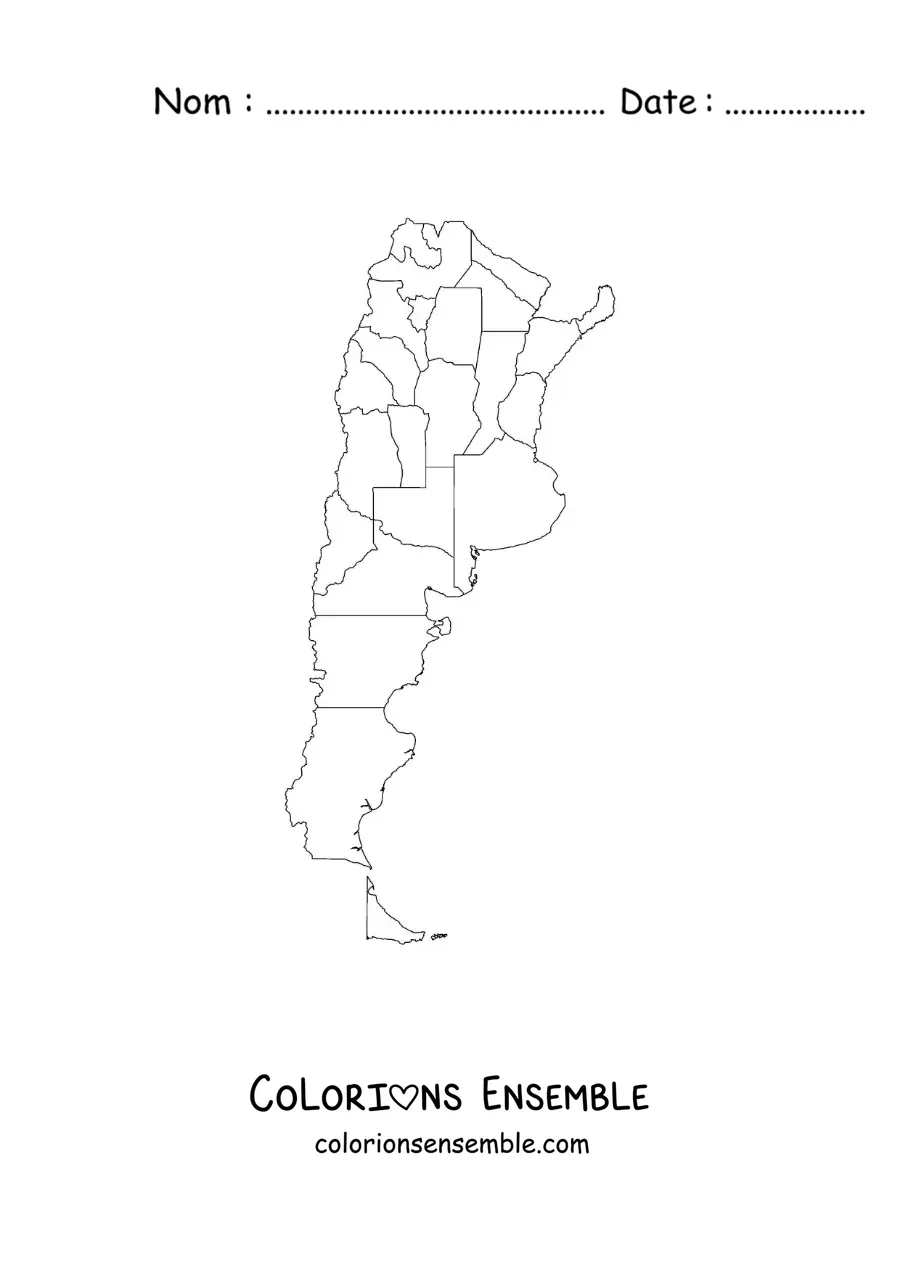 Image à colorier d'une carte politique de l'Argentine