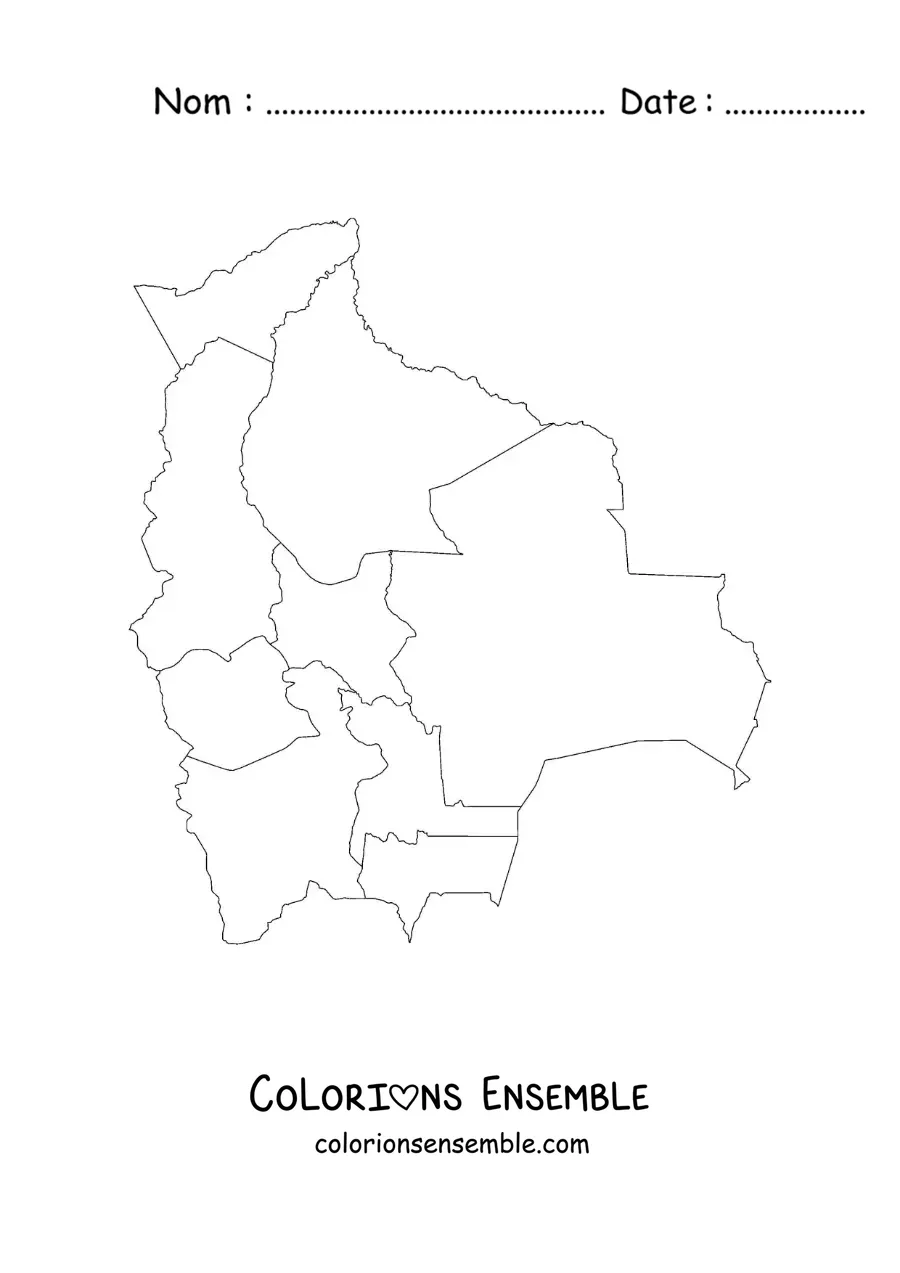 Image à colorier d'une carte politique de la Bolivie