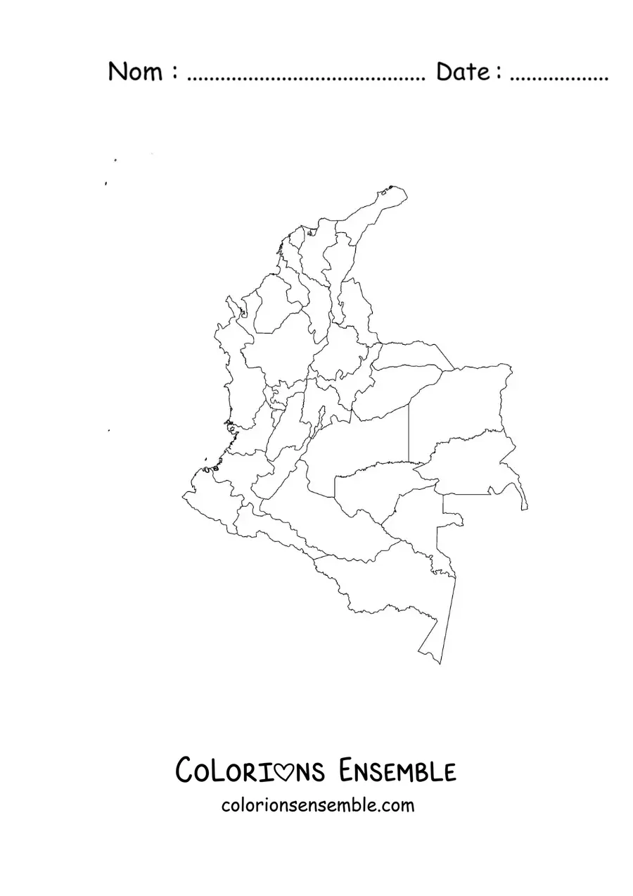 Image à colorier d'une carte politique de la Colombie