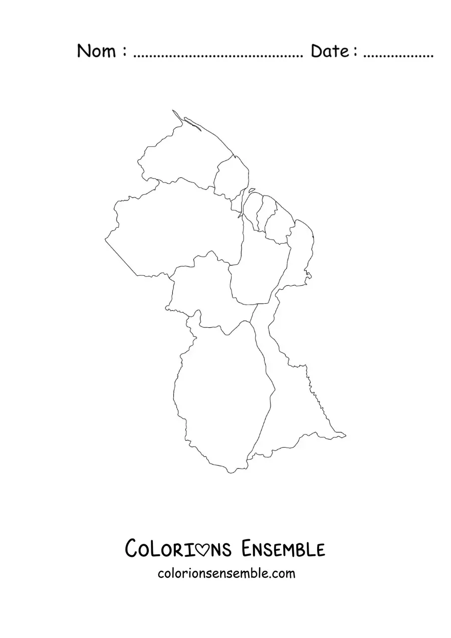 Image à colorier d'une carte politique du Guyana