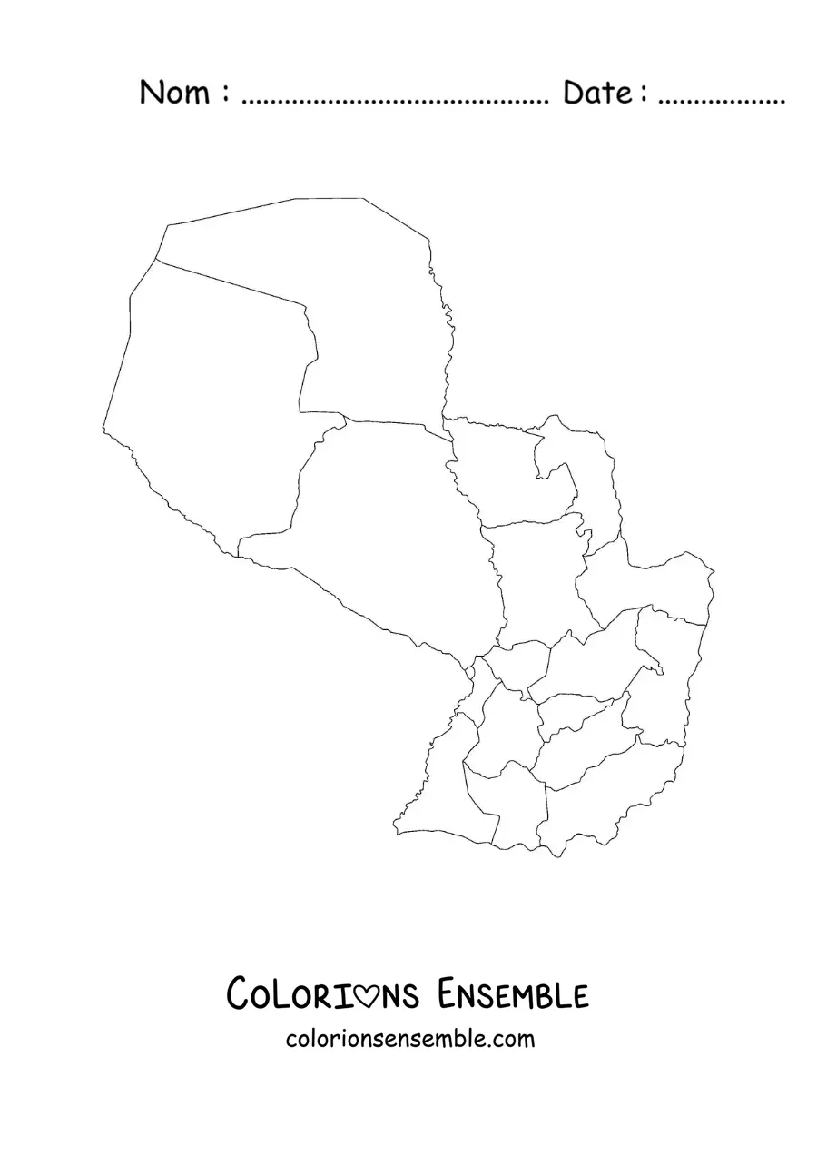 Image à colorier d'une carte politique du Paraguay