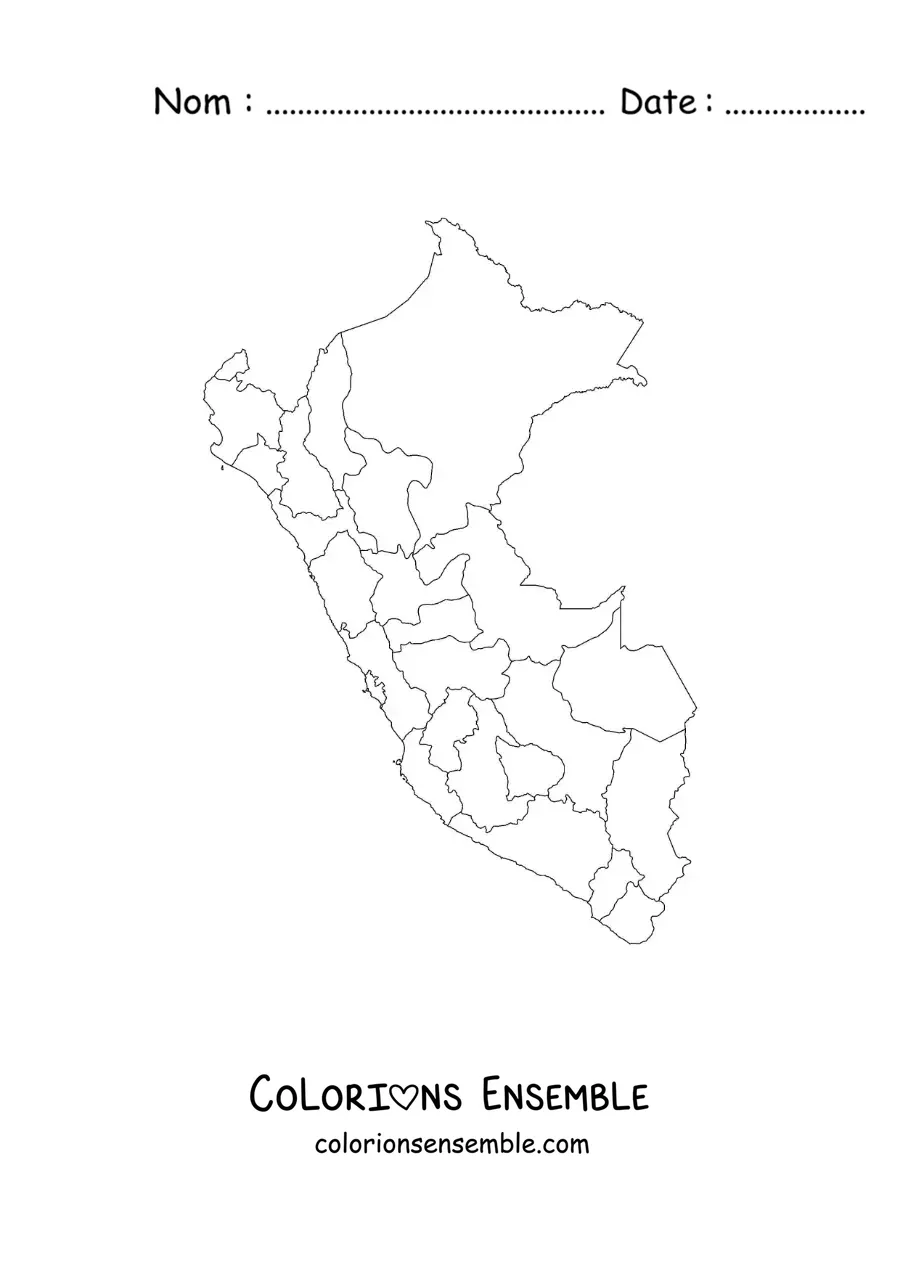 Image à colorier d'une carte politique du Pérou