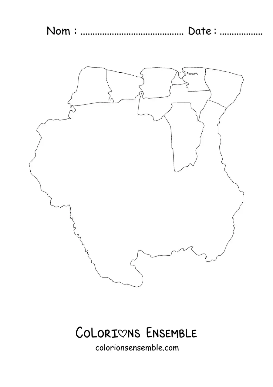 Image à colorier d'une carte politique du Suriname