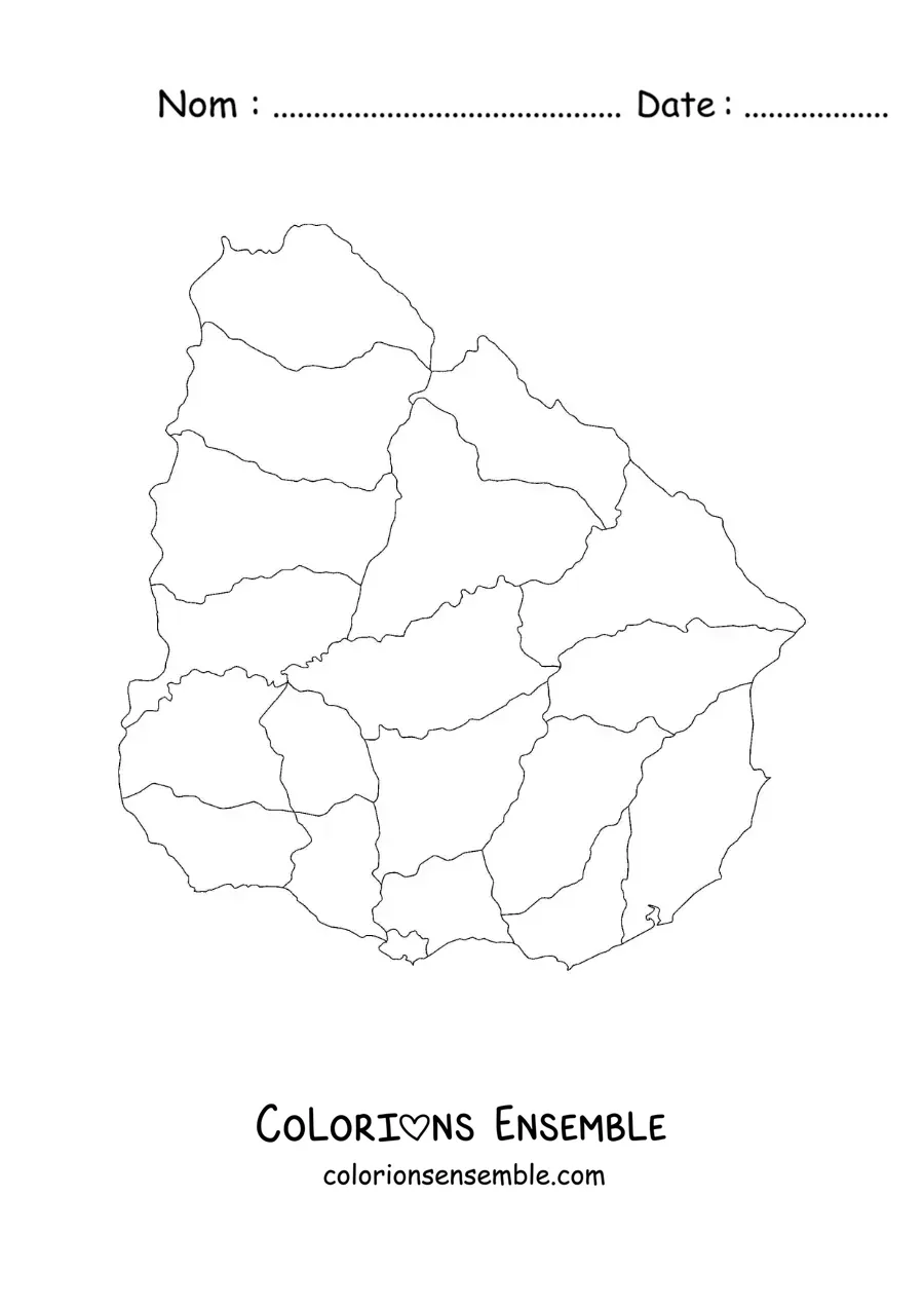 Image à colorier d'une carte politique de l'Uruguay