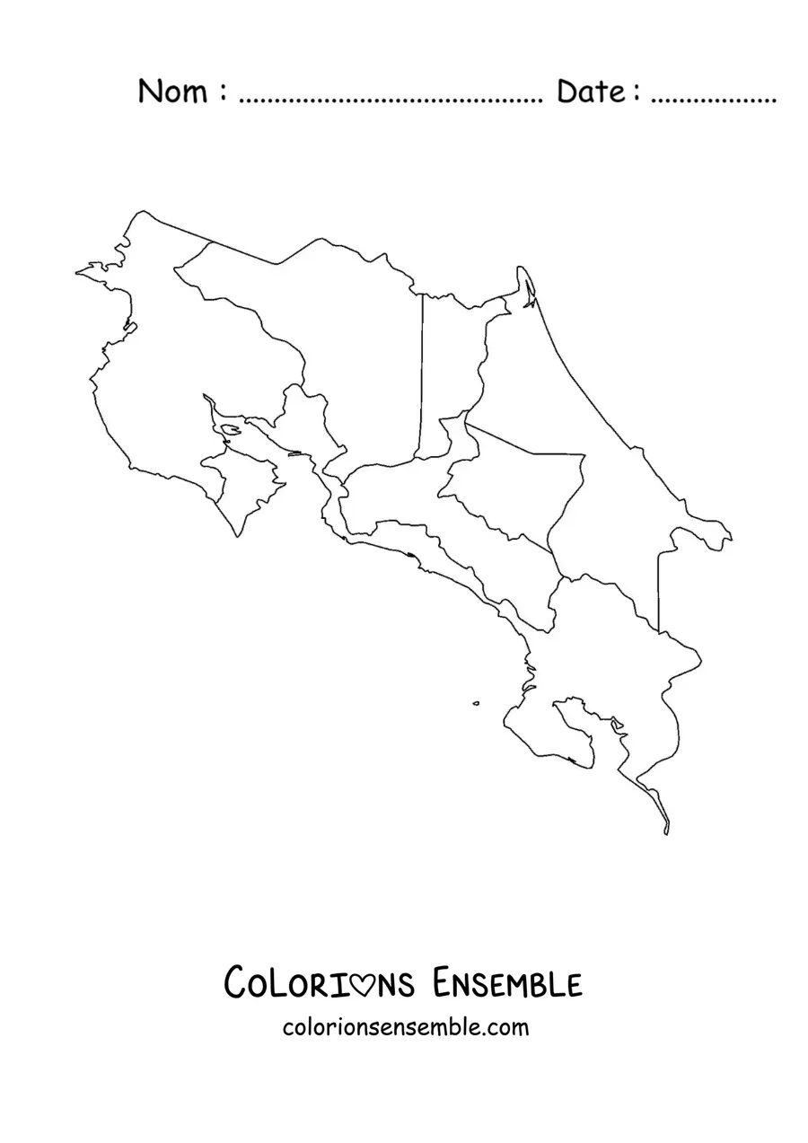 Image à colorier d'une carte politique du Costa Rica