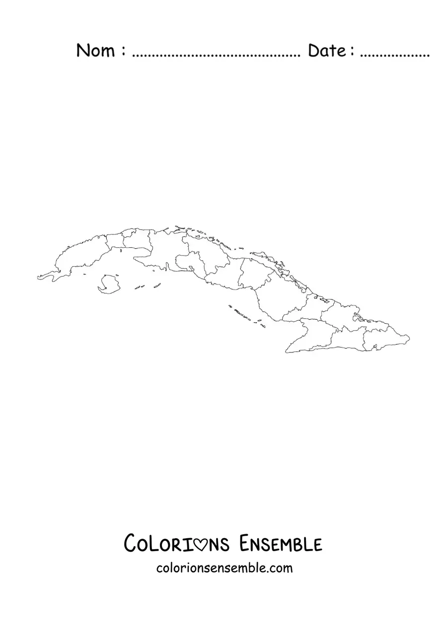 Image à colorier d'une carte politique de Cuba