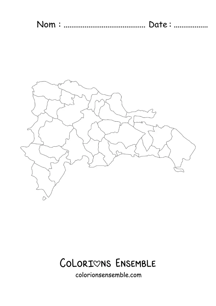 Image à colorier d'une carte politique de la République dominicaine