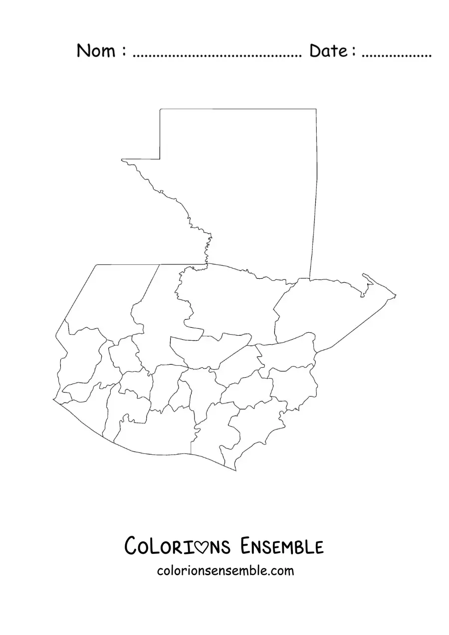 Image à colorier d'une carte politique du Guatemala