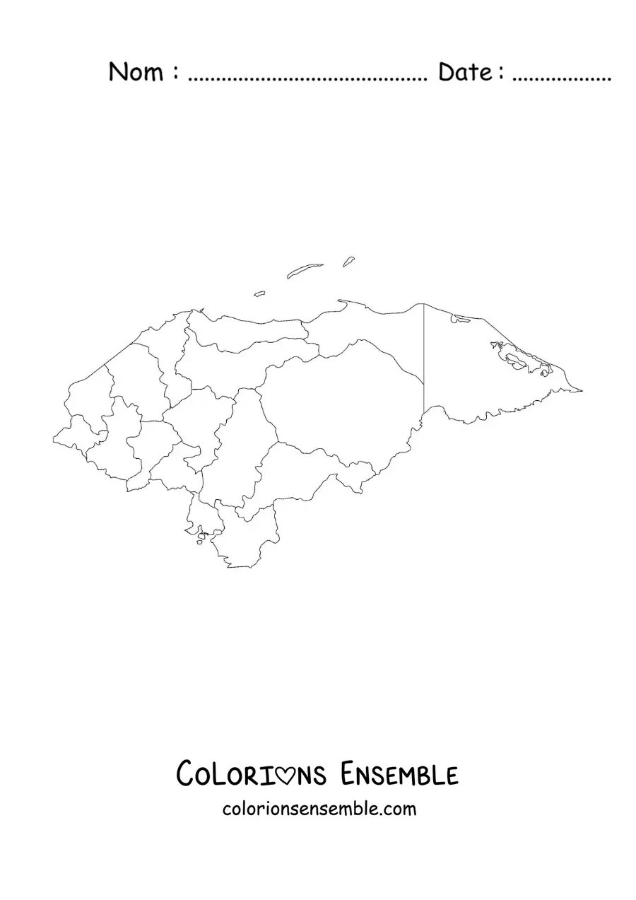 Image à colorier d'une carte politique du Honduras