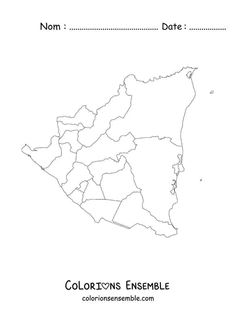 Image à colorier d'une carte politique du Nicaragua