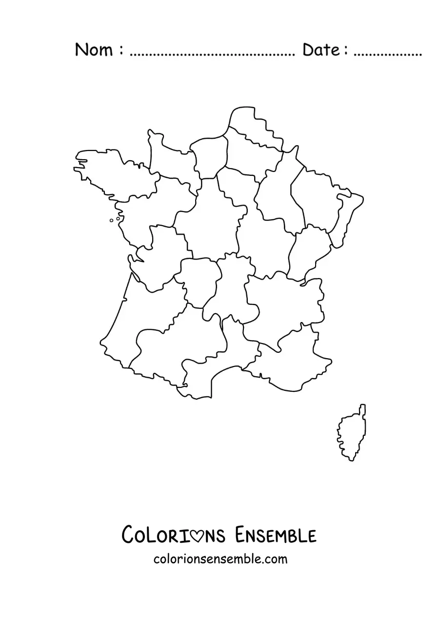 Image à colorier d'une carte politique de la France