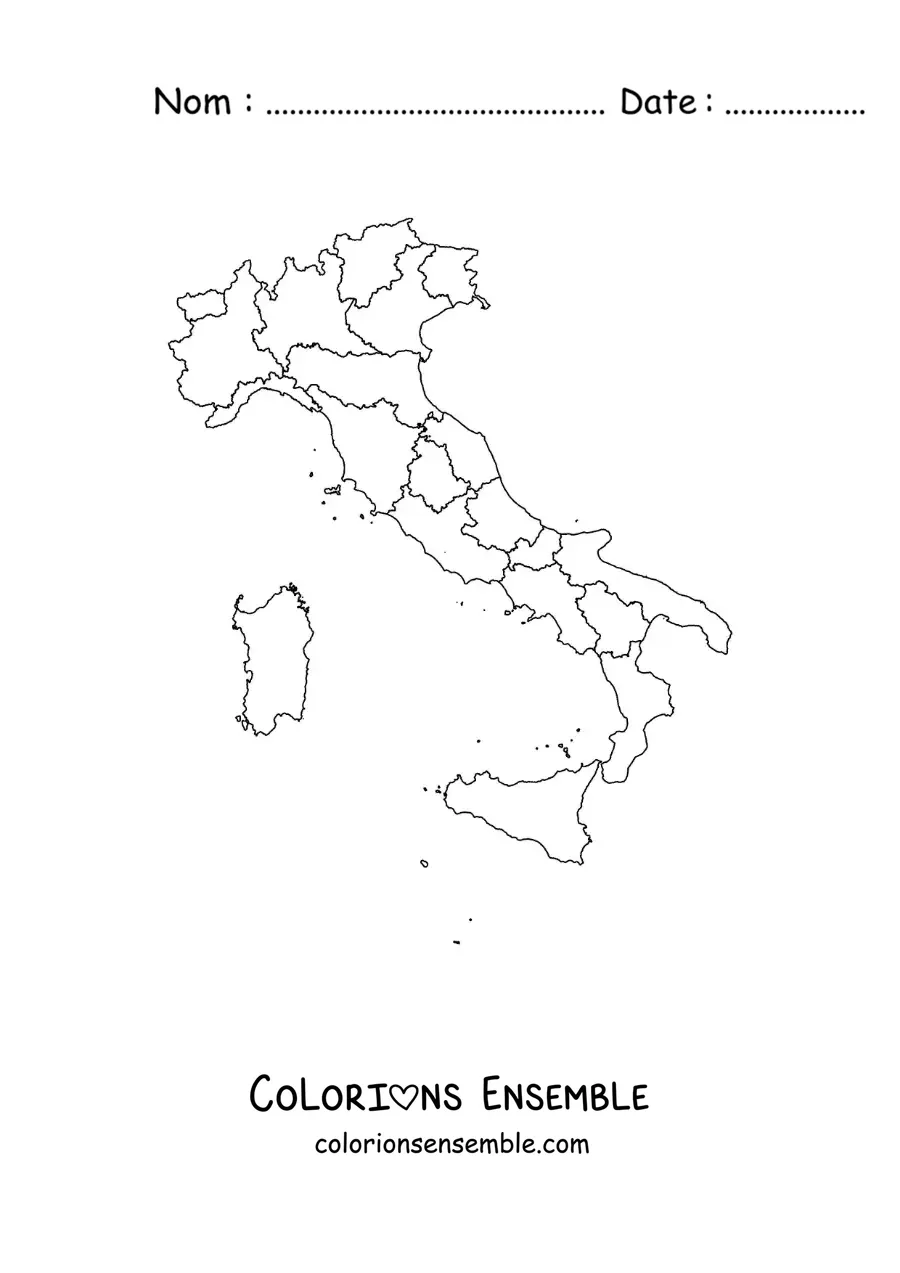 Image à colorier d'une carte politique de l'Italie