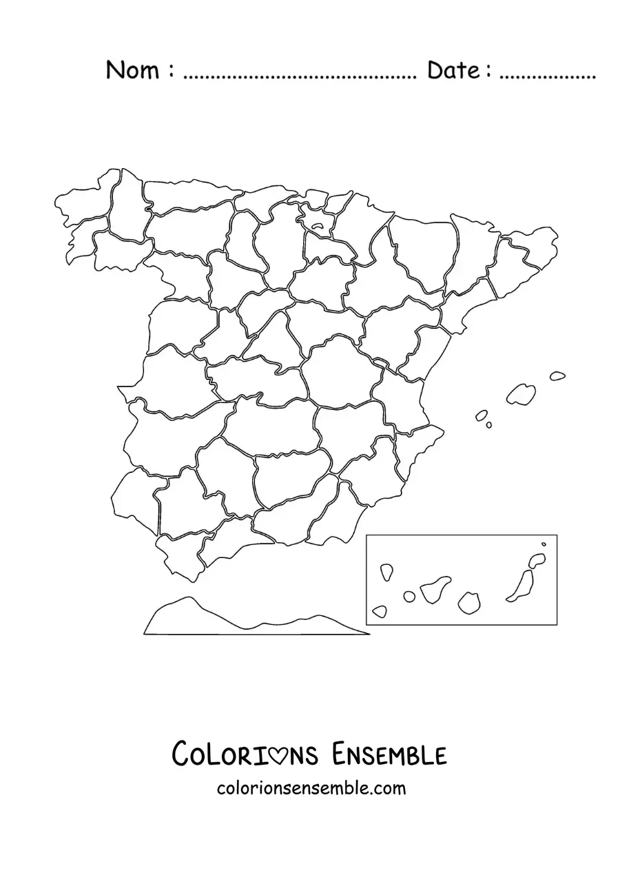 Image à colorier d'une carte politique de l'Espagne