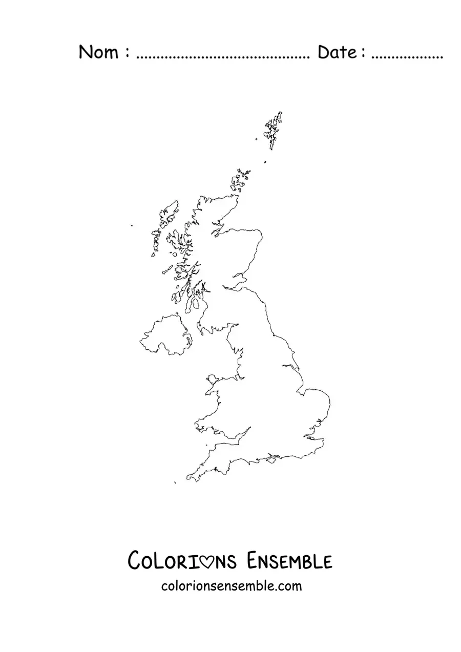 Image à colorier d'une carte politique du Royaume-Uni