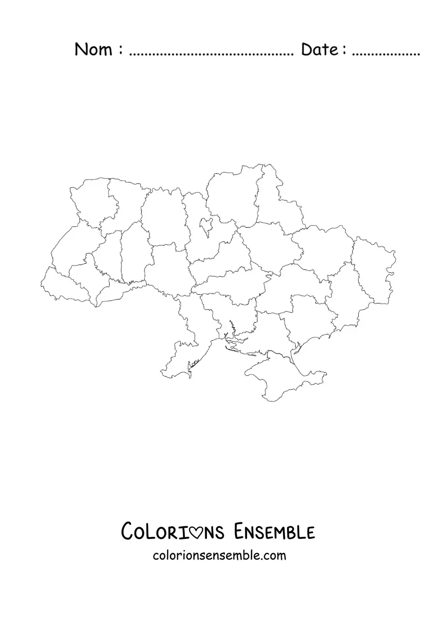 Image à colorier d'une carte politique de l'Ukraine
