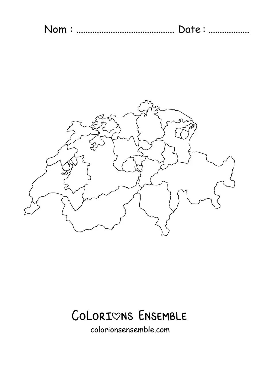 Image à colorier d'une carte politique de la Suisse