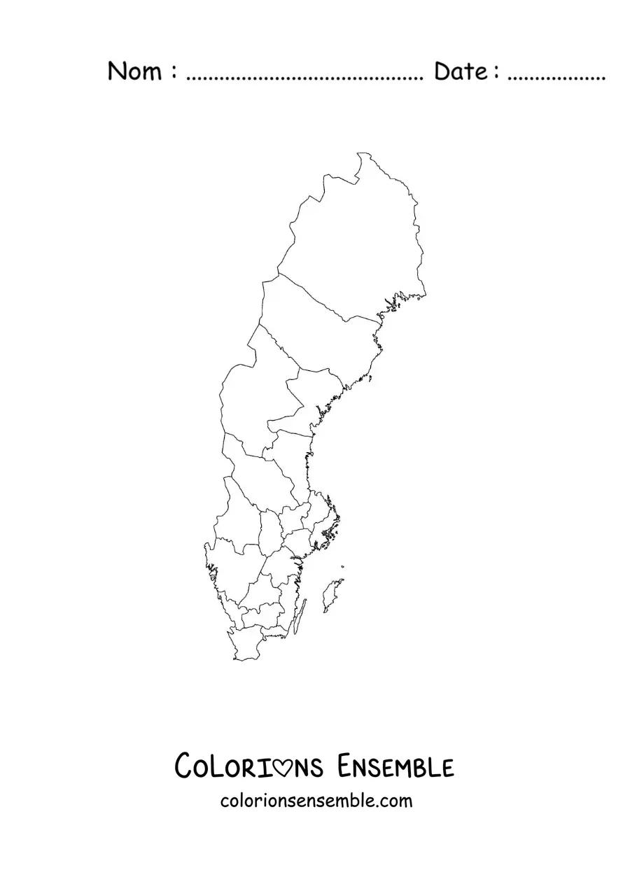 Image à colorier d'une carte politique de la Suède