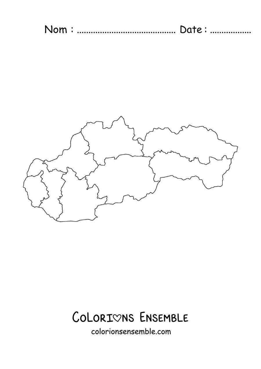 Image à colorier d'une carte politique de la Slovaquie