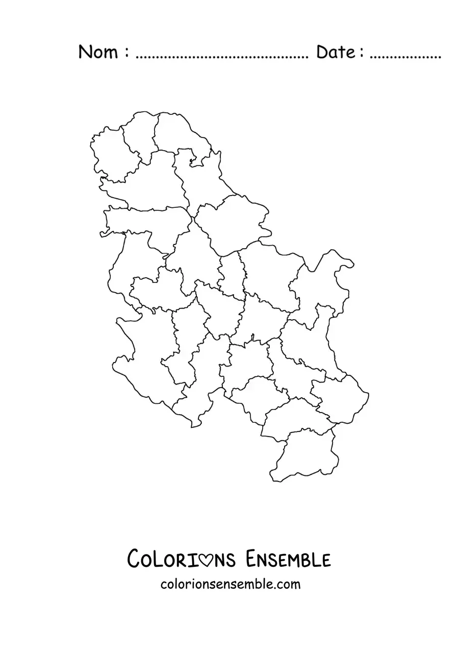 Image à colorier d'une carte politique de la Serbie