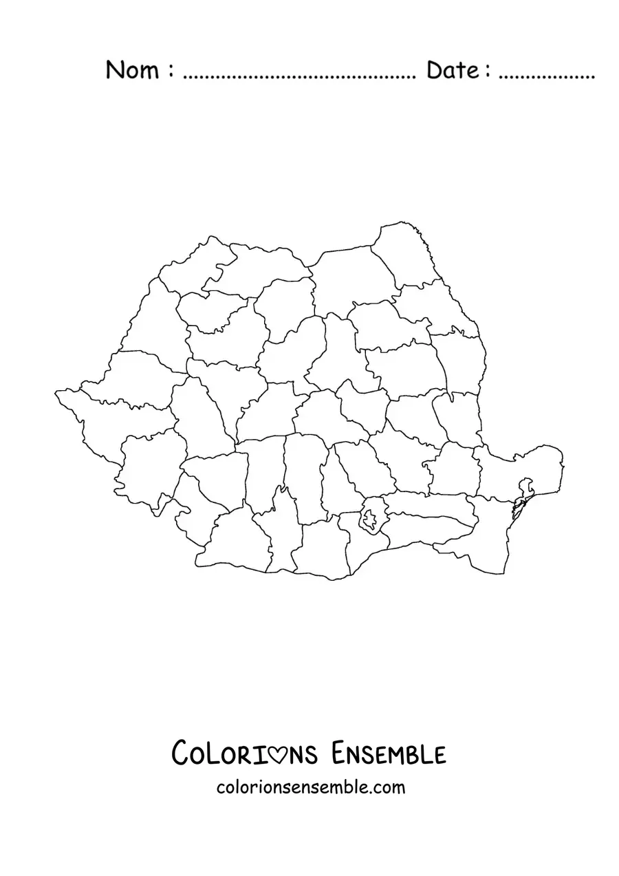 Image à colorier d'une carte politique de la Roumanie
