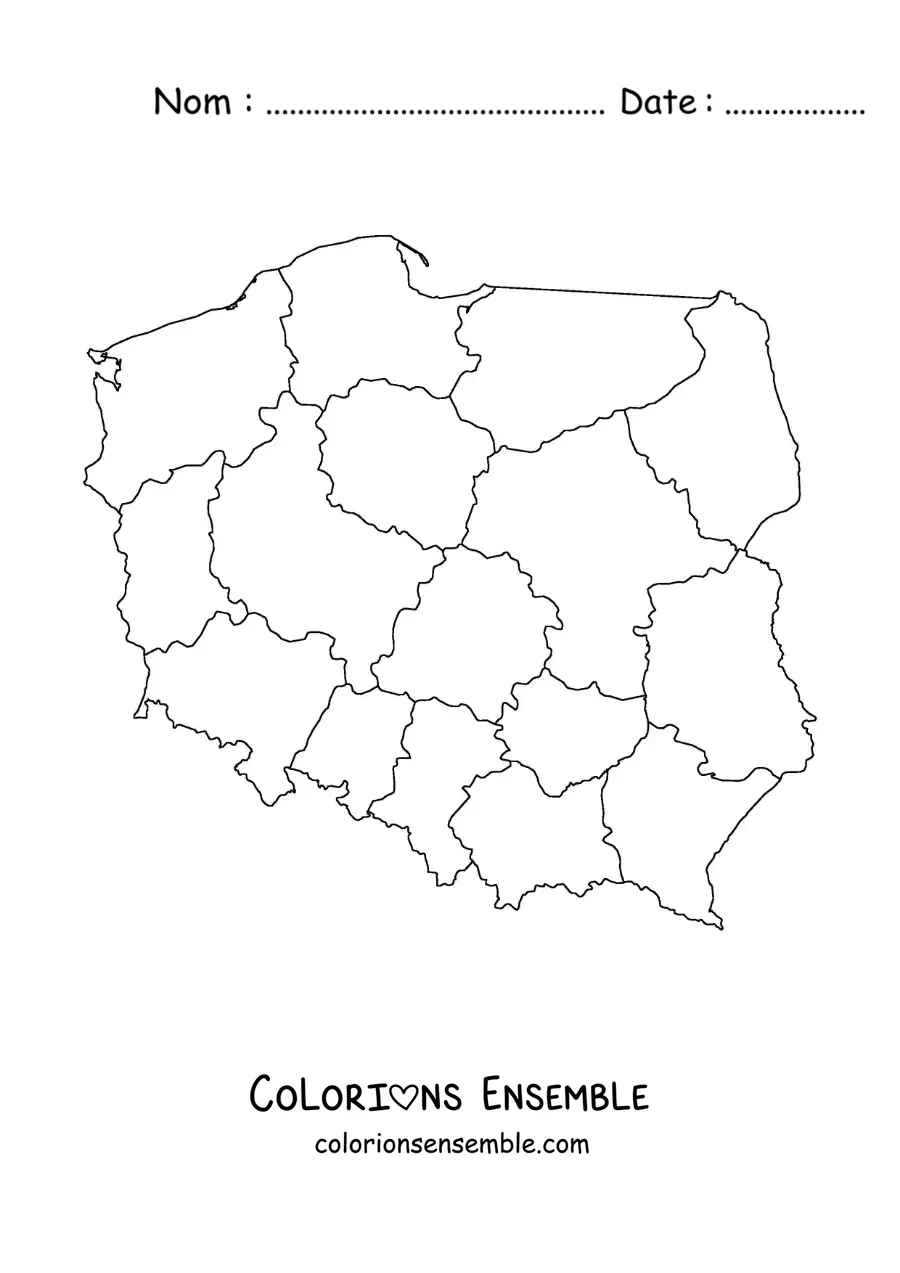 Image à colorier d'une carte politique de la Pologne