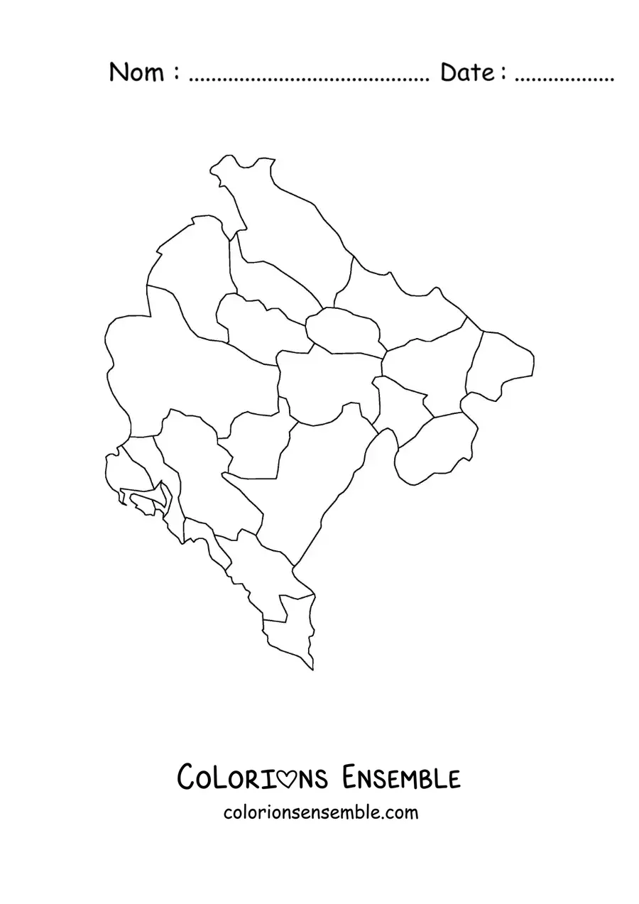 Image à colorier d'une carte politique du Monténégro